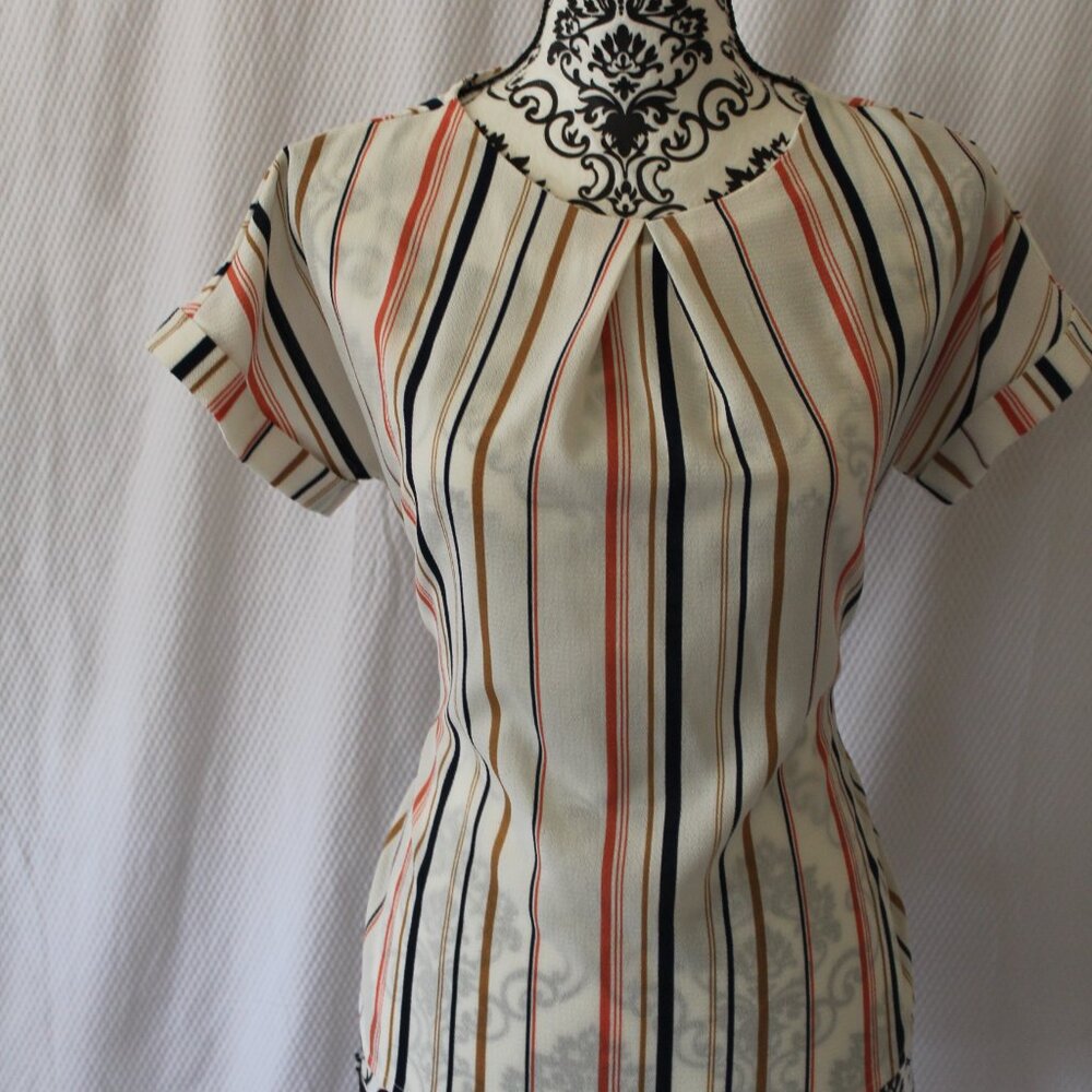 Monteau Blouse Striped Tie Back Classic Size Small Pre-Loved